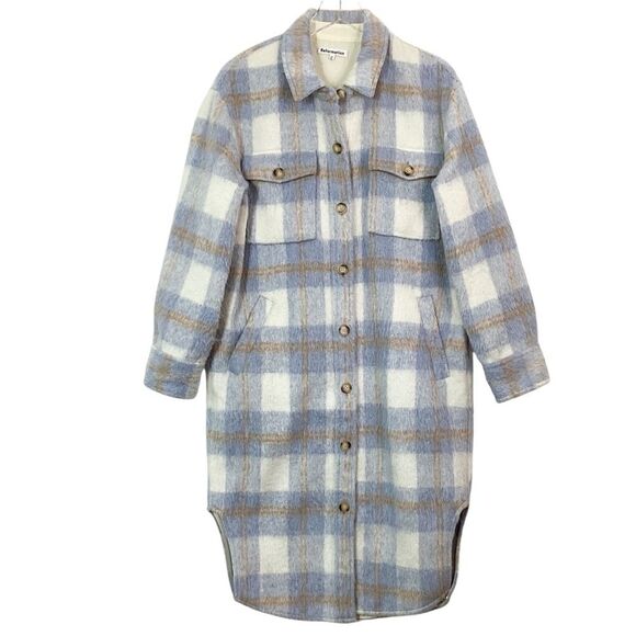 REFORMATION Size M Ainslie Plaid Jacket Coat Flannel Oversized Light Blue - Picture 2 of 10